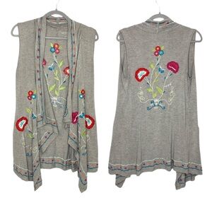 Anthropologie Gray Embroidered Cardigan Vest